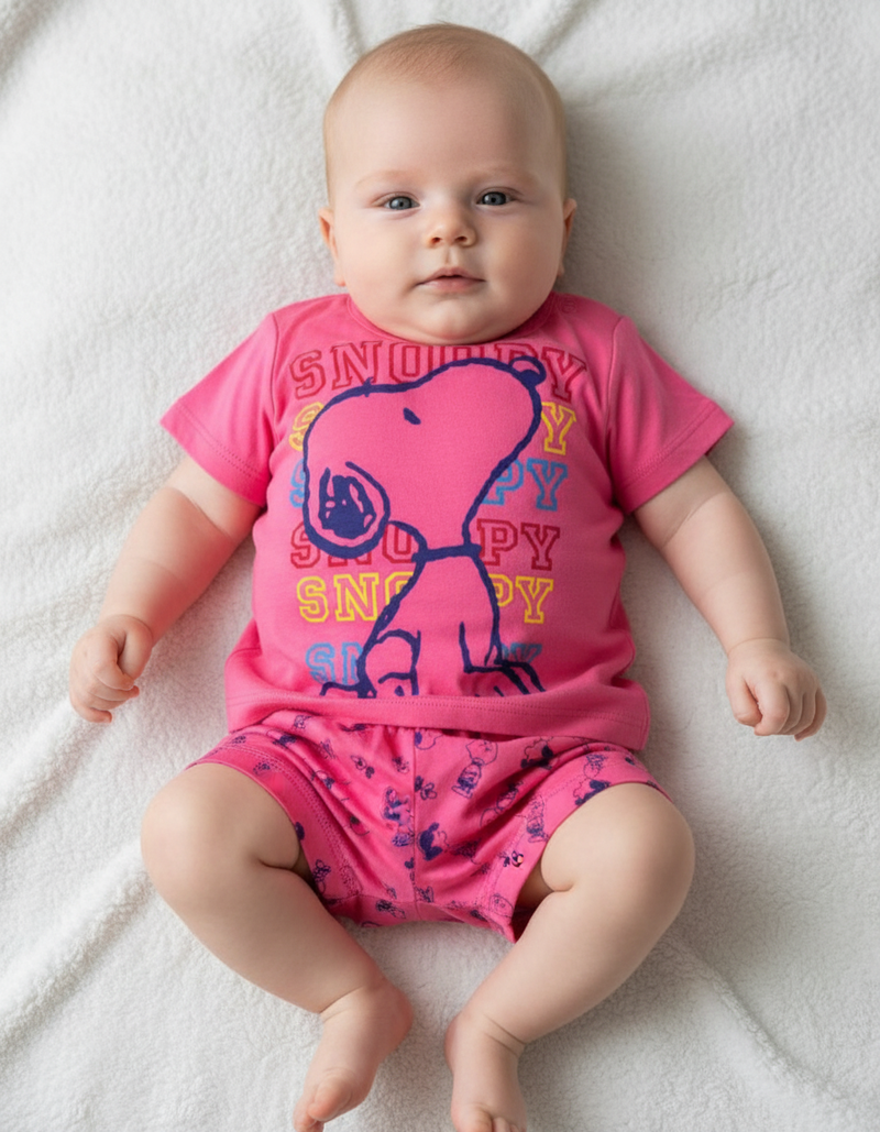 Completo Neonata Snoopy in Cotone 100% Maglia e Pantaloncino Rosa