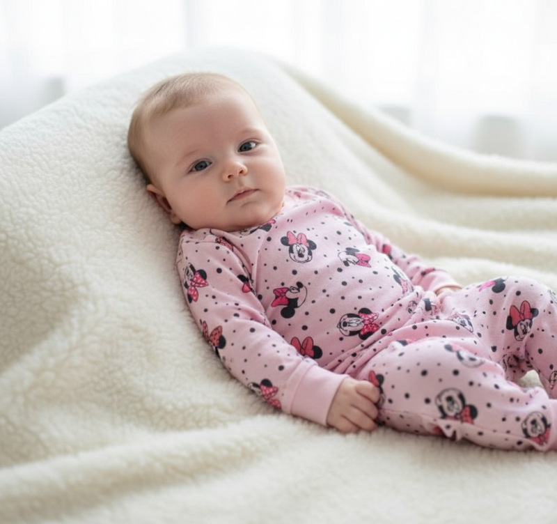 Pigiama Neonata Disney Minnie in Cotone 100% Rosa a Pois