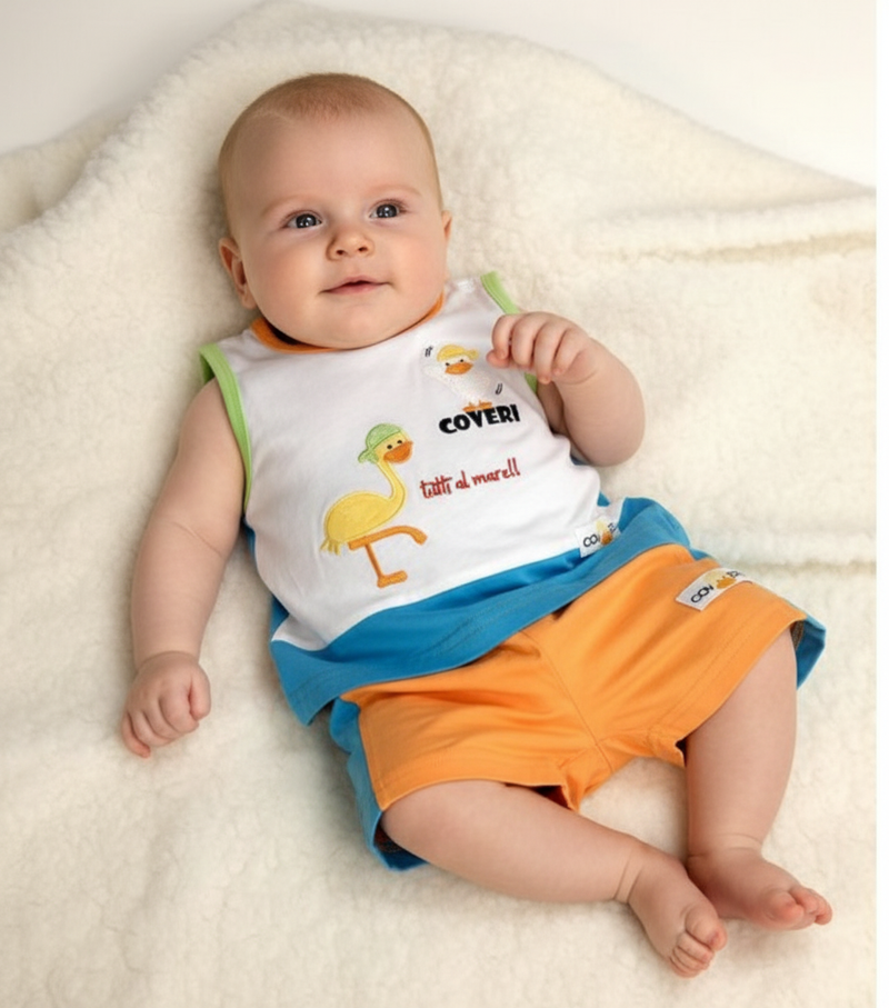 Completo Neonato Enrico Coveri in Cotone Estivo Canotta e Pantaloncino