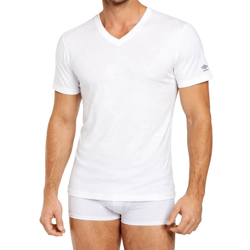 T-shirt Uomo Scollo Bianca a V Umbro 6048 in Cotone Mercerizzato