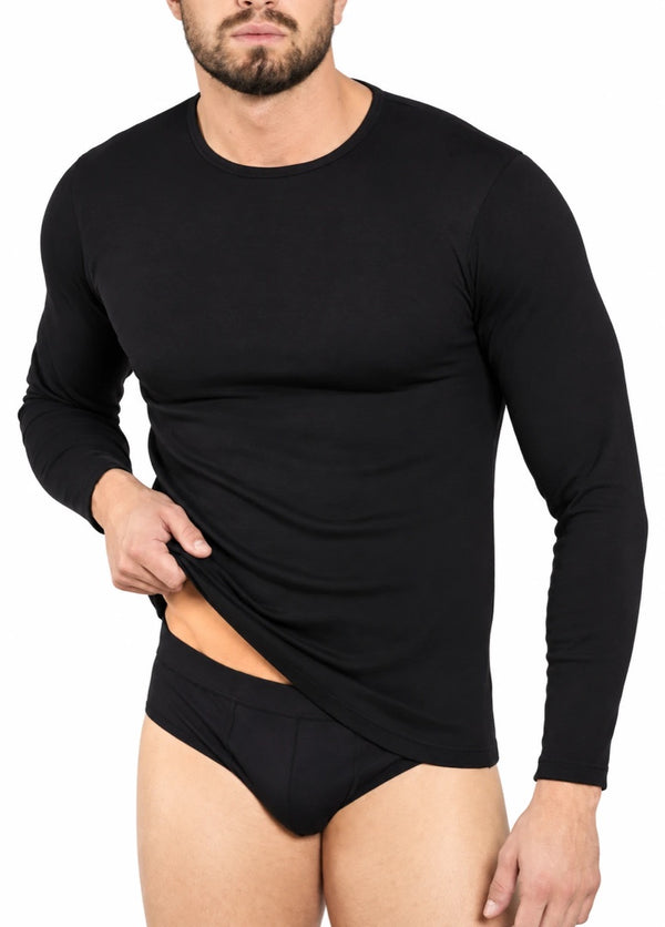 Maglia Uomo Nera Kappa 1356 Manica Lunga Girocollo in Cotone Caldo