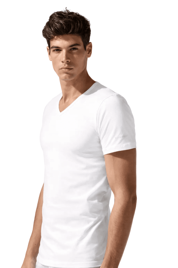  maglia intima bianca uomo scollo a V in puro cotone 