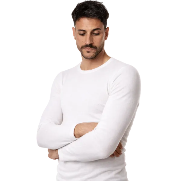 Maglia Uomo bianca lanacotone manica lunga
