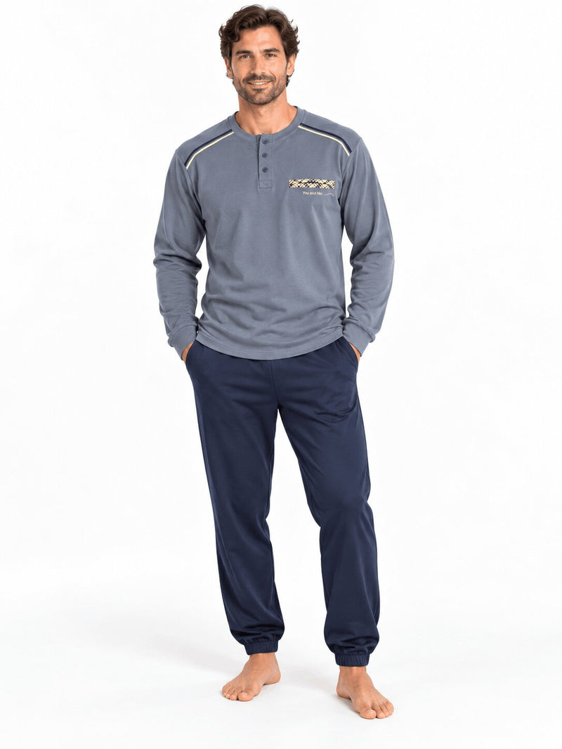 Pigiama Uomo You & Me 831 caldo cotone interlock maglia avion pantalone blu