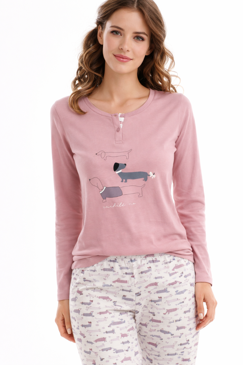 Pigiama Donna Infiore 850 in Puro Caldo Cotone con Maglia a Serafino