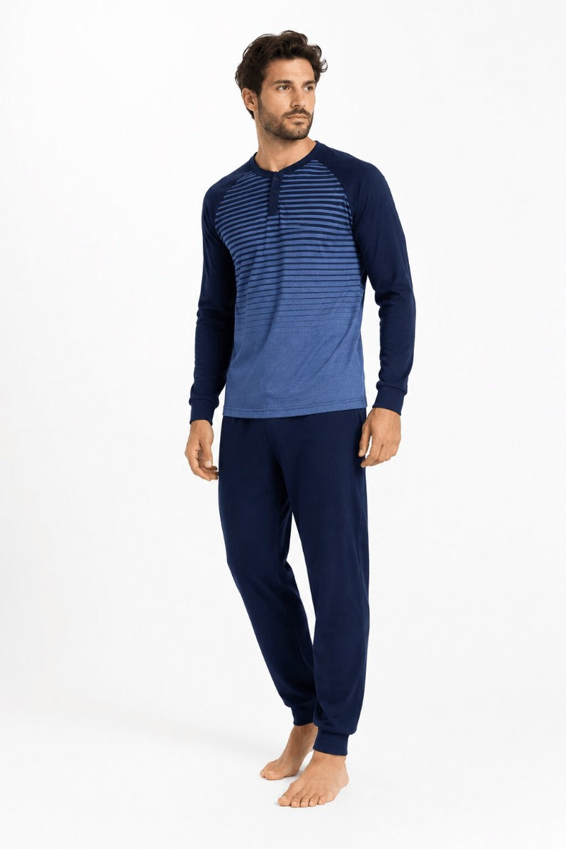 Pigiama uomo lungo Il Granchio 357 in cotone jersey con maglia a righe