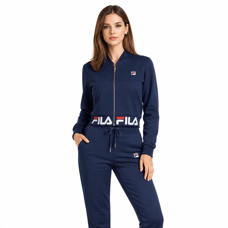Tuta Donna Fila 4065 blu in cotone felpato con giacca aperta full zip e pantalone